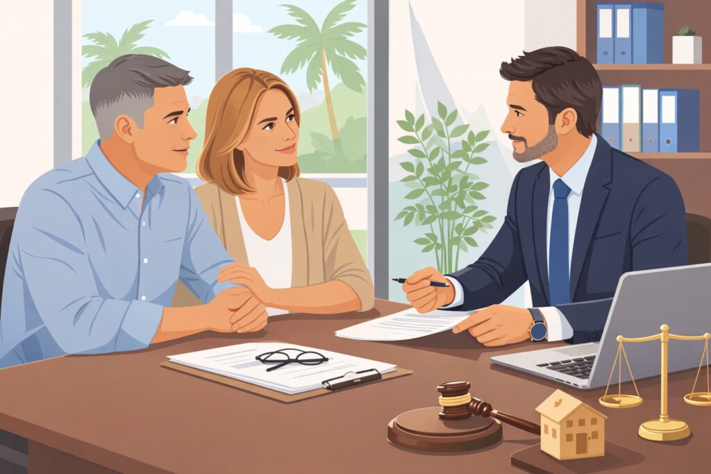 Florida small business owners consulting a bankruptcy lawyer about personal liability and debt relief options