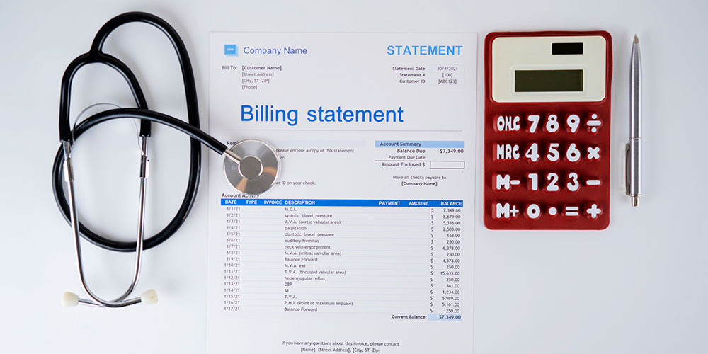 Medical billing and healthcare paperwork concept image, representing out-of-state medical debt and bankruptcy relief for Florida residents